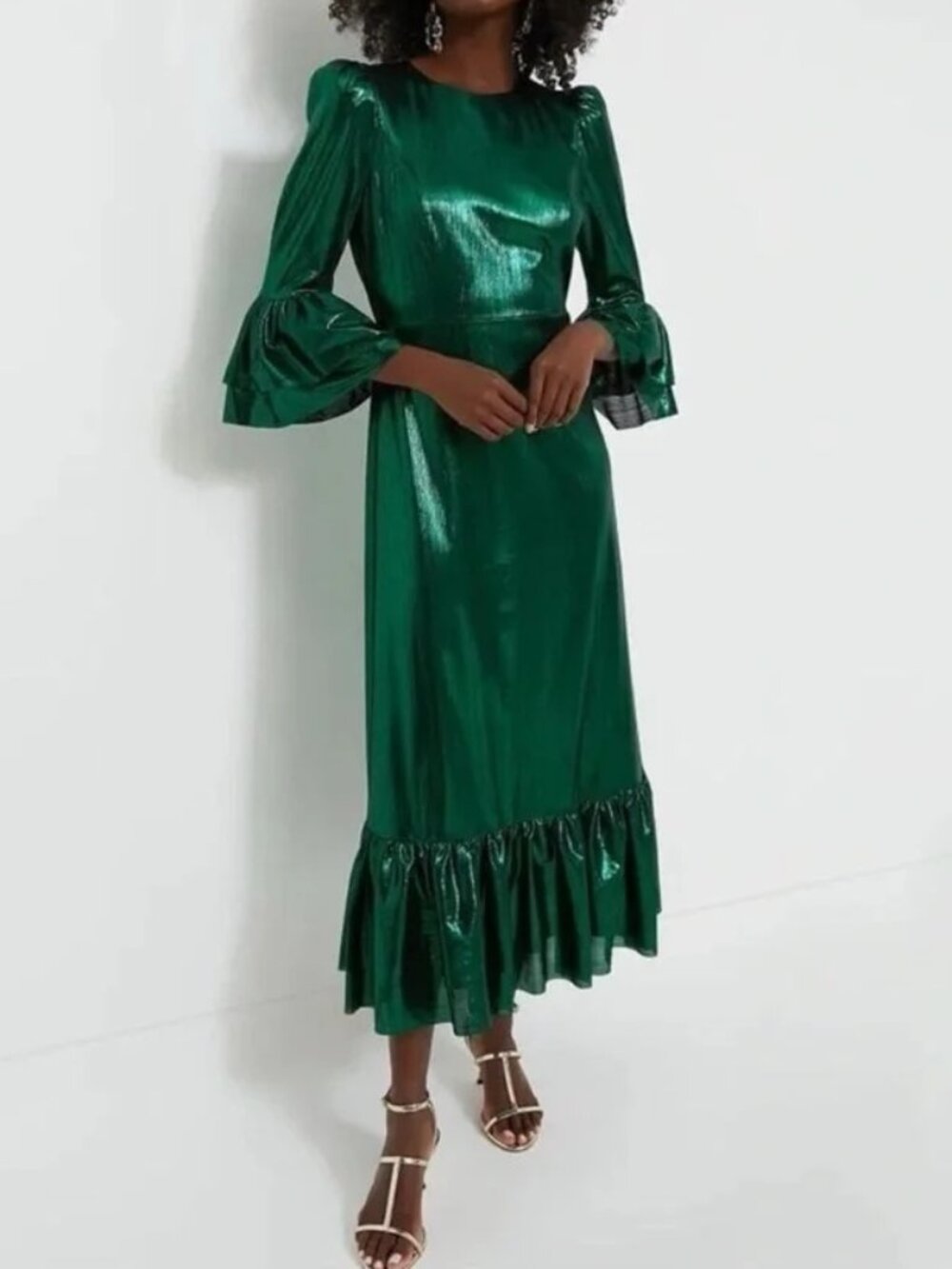 Tuckernuck Pomander Place Emerald Green Crinkle Lurex Lilith Formal Maxi Dress M